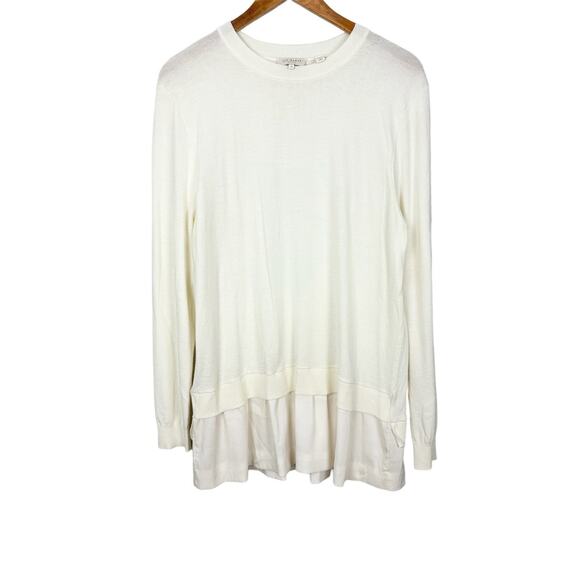 Ted Baker Yaline Ruffle Hem Overlay Woven Jumper Sweater Ivory Size Large - Picture 3 of 9